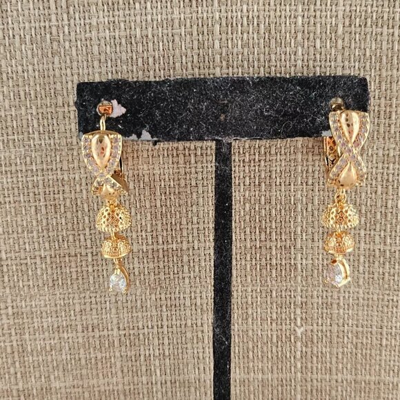 Fashion Earrings Rose Gold Tone Drop Down Jhumka Style ear Jewelry - Picture 8 of 11